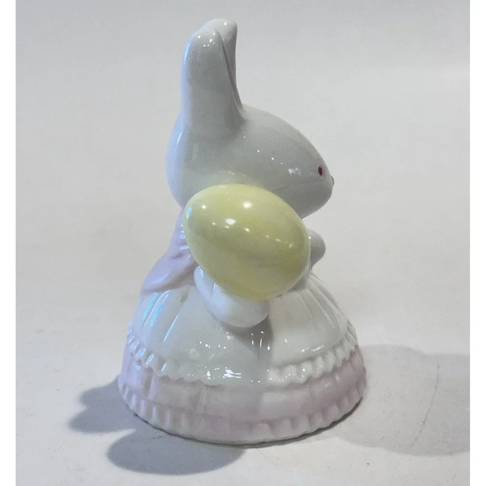 Vintage Bone China Easter Bunny w‎ Egg Bell 3 in Made In Taiwan Seasonal Decor